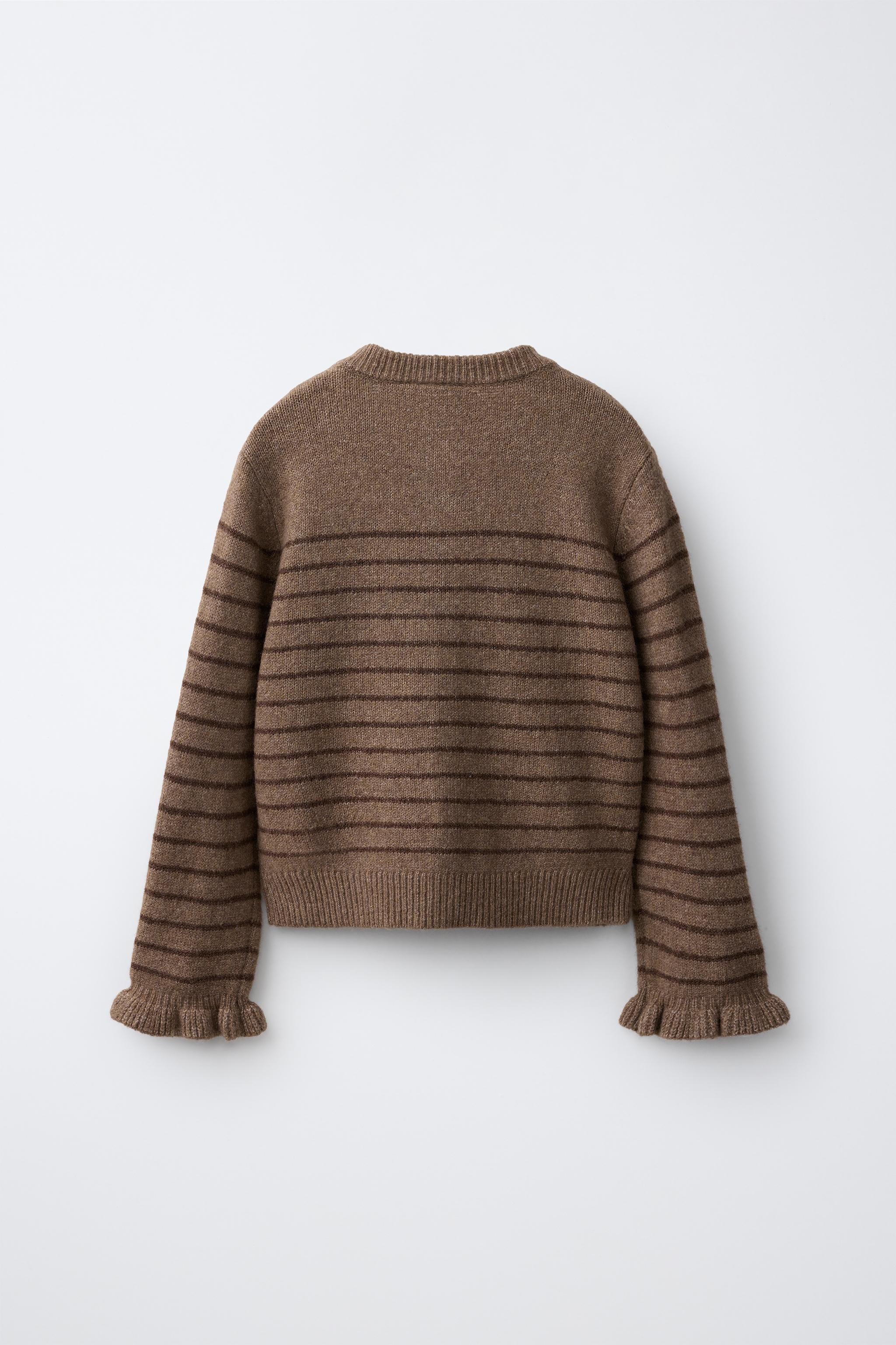 STRIPED RUFFLE KNIT CARDIGAN